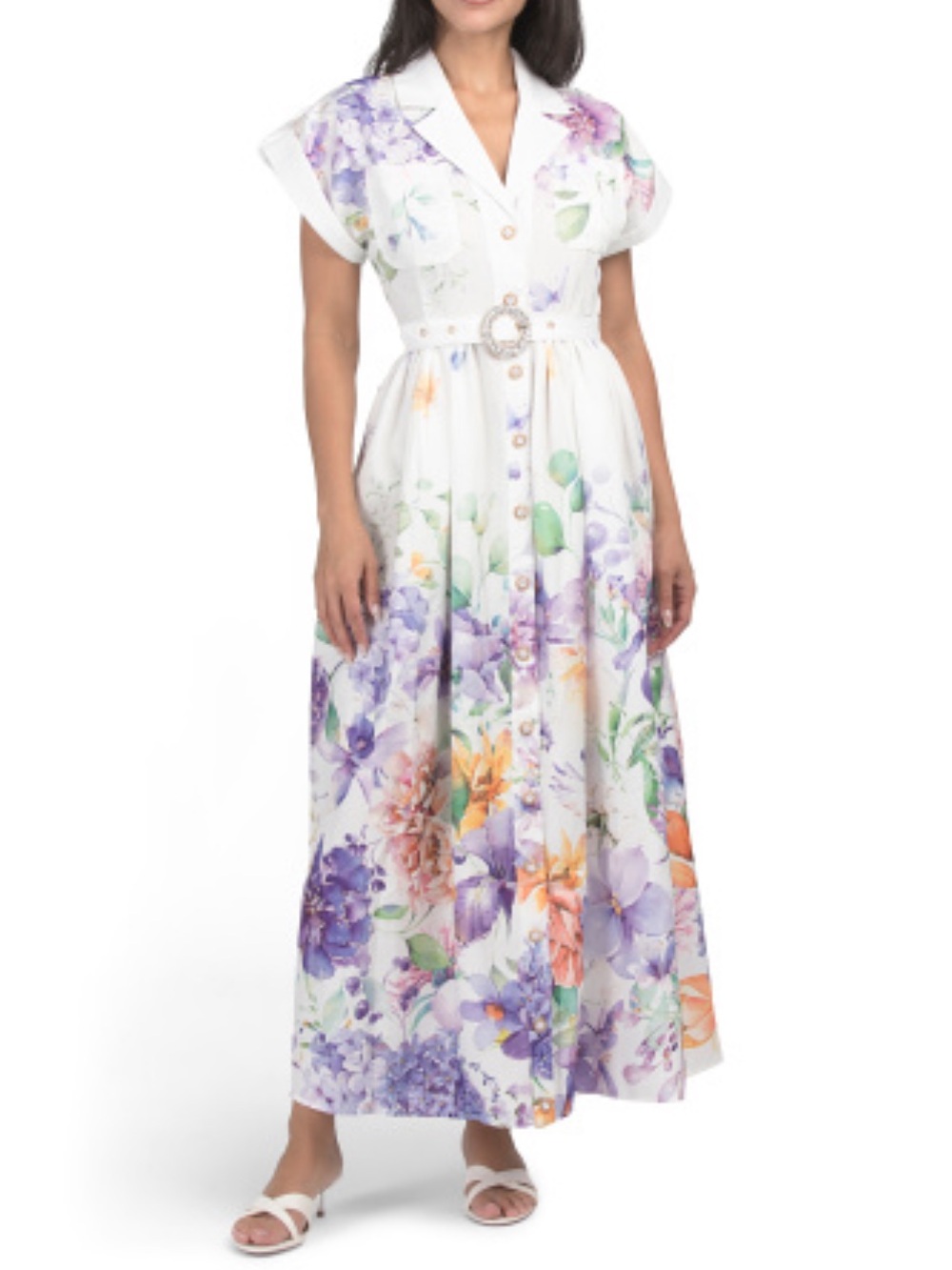 DALIA MACPHEE Short Sleeve Floral Maxi Dress
